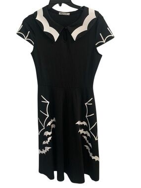 Black Gothic Dress Bat-Accent Fit & Flare Dress Ladies Size Small Gothic web
